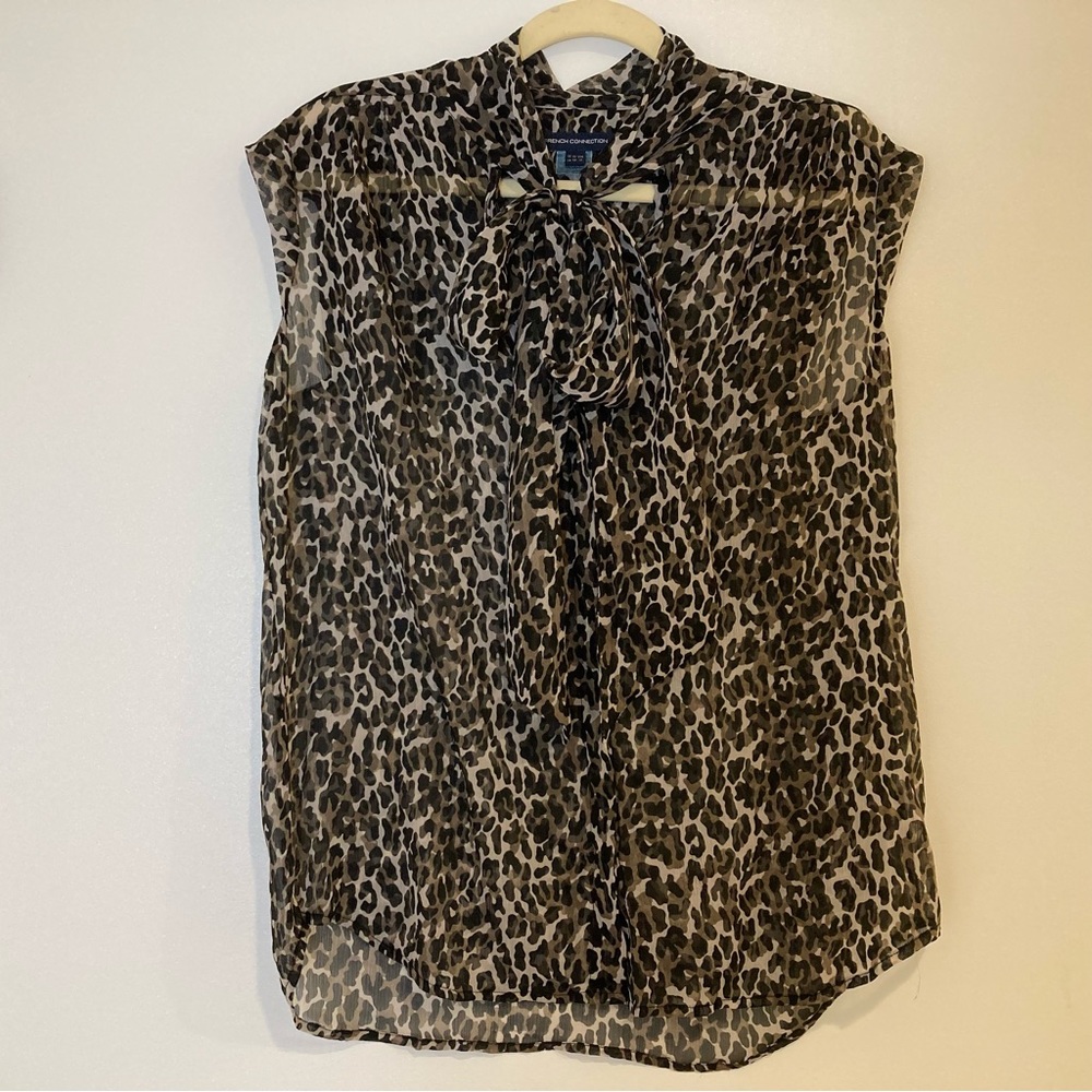 French Connection Leopard Print Bow Tie Blouse